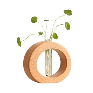 Jarrón hidropónico de madera de haya maciza, mesa redonda de material natural para decoración de sala de estar y sala de té - Product Image 5