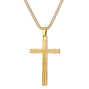 Striped Retro <b>Cross</b> Stainless Steel Pendant Necklace 50mm For Women Daily Wear Gift - Product Image 3