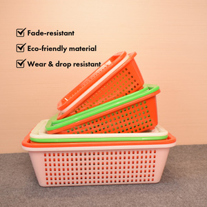 High Quality PE Plastic Rectangular Storage <b>Basket</b> Hollow Ventilated Colander Tray <b>Stackable</b> Organizer <b>Basket</b> with Side Handles - Product Image 4