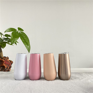 Cannelures multicolores à double paroi isolée sous vide en acier inoxydable 304, tasse à champagne, thermos en verre, 6oz, 1 pièce - Product Image 2
