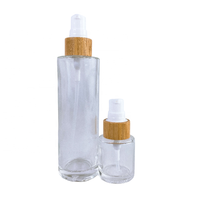 Botol Semprot Kosmetik Kaca Buram dengan Tutup Kayu Bambu, Ukuran Kosong 30ml 50ml 60ml 80ml 100ml, untuk Lotion Semprot Halus