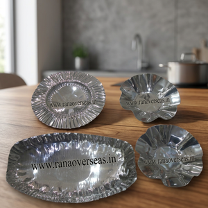 Plats de service en acier inoxydable certifiés CE, gravés, pour pâtes, desserts, riz, céréales, de forme ovale, pour les voyages, style vintage - Product Image 2
