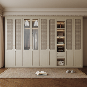 <span class=keywords><strong>Armoire</strong></span> autoportante moderne en rotin 2025 avec portes plates pour chambre à coucher – Modèle populaire - Product Image 1