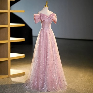 Robes de soirée personnalisées roses pour femmes, coupe trapèze, à sequins, épaules dénudées, pour bal de promo, anniversaire, soirée formelle, Vestido De <span class=keywords><strong>Fiesta</strong></span> - Product Image 1