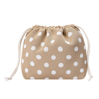 Tas Organizer Makeup Portabel Kapasitas Besar dengan Tali Serut, Motif Garis Warna Kontras, Kantong Penyimpanan Cinch-top