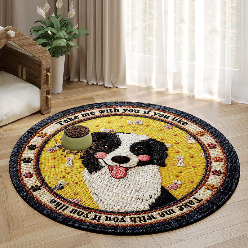 Alfombra para mascotas con fondo de goma de cáñamo Sally - cachorro rosa redondo