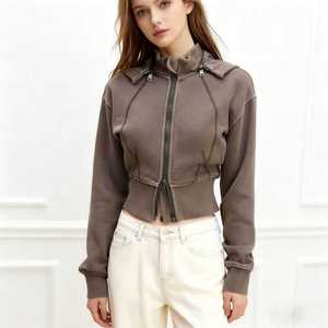 Sweat-shirts à capuche décontractés à fermeture éclair, coupe ample, en coton 100% lourd, lavage à l'acide vintage, impression sérigraphique personnalisée TKAN430D pour femmes - Product Image 1