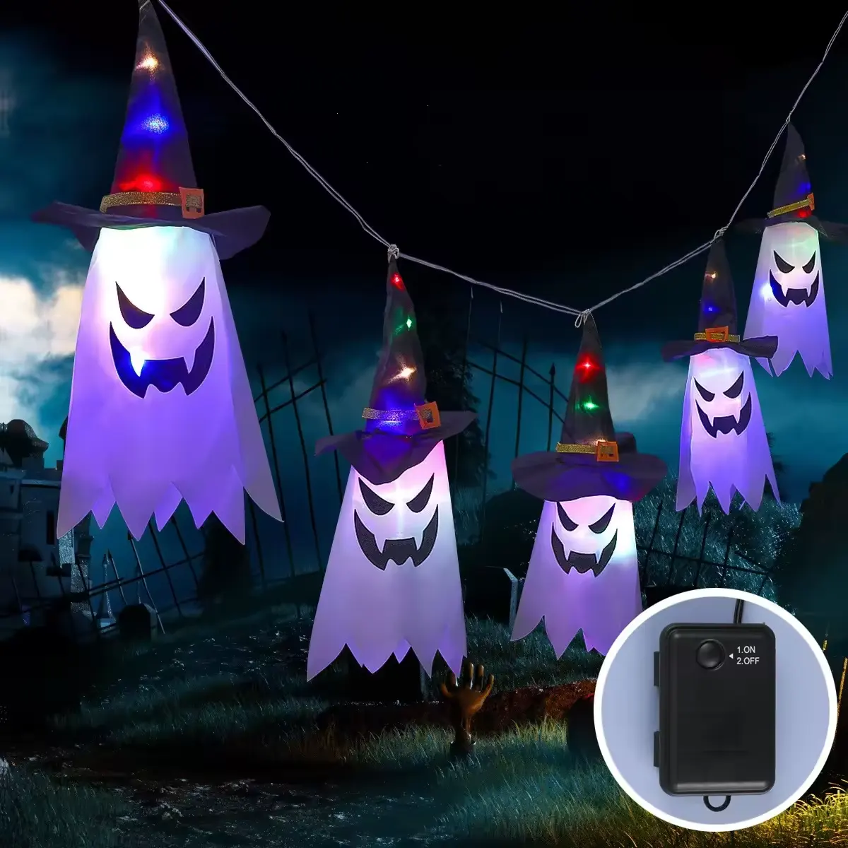 2024 Halloween Party Kleidung glühender Zauberer Hut Lampe Horror Requisiten Heim Bar Dekoration LED blinklicht