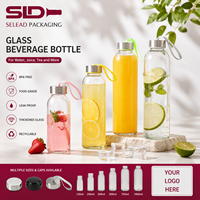 Bouteille d'eau en verre transparent réutilisable de 500 ml avec couvercle en acier inoxydable, design moderne