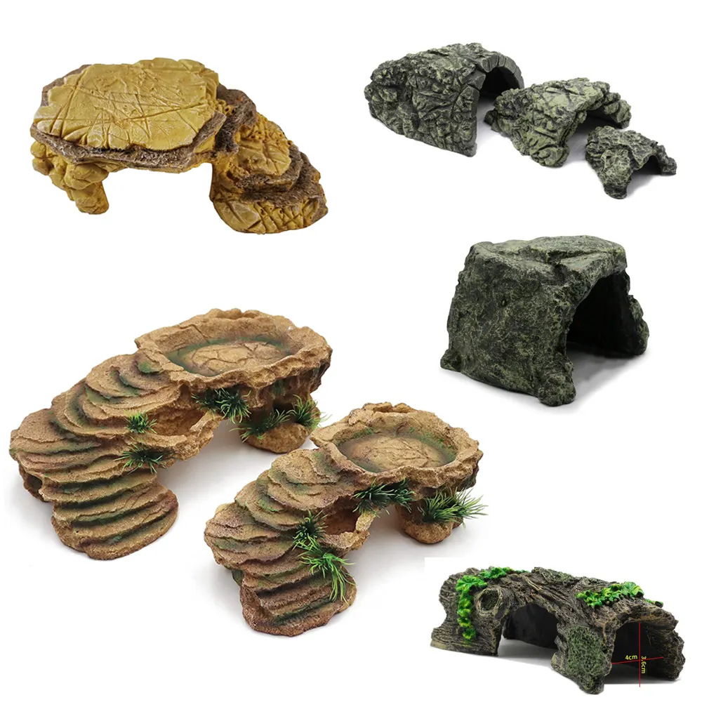 Reptile Hideout Box Resin Tree Trunk Hide Cave Box Turtle Habitat Basking Platform Hiding Cave Small Animal Snake Reptile Hide