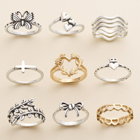 Ensemble de bagues empilables rétro en argent sterling S925 style James Avery, bague bohème pour femme avec papillon, cœur, nœud et croix