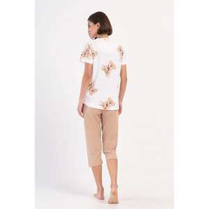 Traje de dormir capri ovalado de manga corta con cuello redondo para mujer - Product Image 1