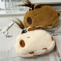 Pochette à crayons personnalisée DHF, adorable capybara en peluche, grande capacité, trousse à crayons, trousse à cosmétiques, boîte à papeterie scolaire, cadeau cochon d'Inde