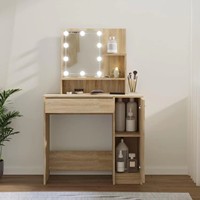 Offre Spéciale moderne chêne couleur coin vanité multifonctionnel maquillage Table commodes miroir pour femmes panneau de bois chambre ensembles stockage