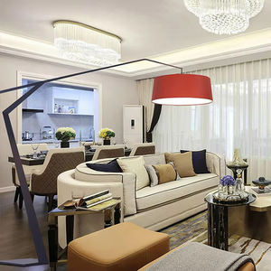 Lámpara De Pie ajustable de arco para sala de estar, salón, sofá, marco de Metal negro, tela, pantalla de tambor, lámpara de pie <span class=keywords><strong>Grus</strong></span> - Product Image 2