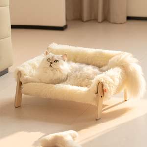 JQ Hölzernes Erhöhtes Katzenbett Haustier-Sofa mit Abnehmbarem Matratzenbezug für Wohnungskatzen - Product Image 3