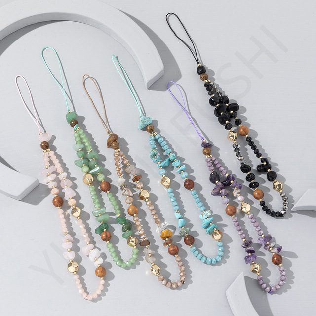 Fahion Phone Charms for Case Bag Accessory Natural Stone Beads Crystal Short Cell Phone Lanyard Strap Chain