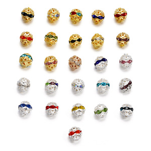 Copper Cap Ball Rhinestone <b>Bead</b> 8mm Gold <b>Silver</b> Plated Round Spacer <b>Beads</b> For Bracelet Making DIY Jewelry Material - Product Image 1