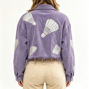 OEM <span class=keywords><strong>donna</strong></span> popolare giacca corta in velluto a coste viola giacca da calcio con paillettes con bottone corto con bottone da <span class=keywords><strong>donna</strong></span> - Product Image 2