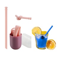 Vente en gros de pailles pliables réutilisables en silicone, ensemble de pailles de voyage pliables avec étui pour un usage quotidien