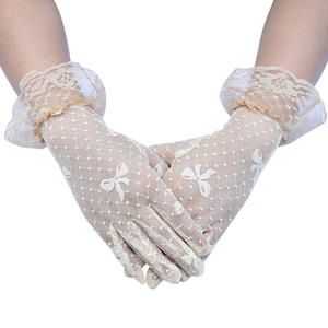 Gants en <span class=keywords><strong>dentelle</strong></span> pour femmes, avec nœud pour mariage, courts, noirs, blancs, vintage, à volants, élégants, pour les doigts de mariée. - Product Image 3