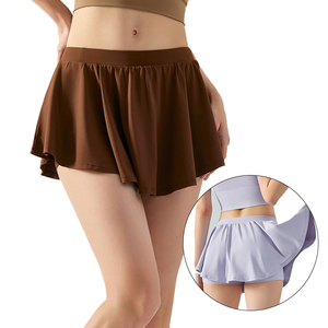 Pabrik asli Logo kustom gaun pendek Yoga kering cepat 2 lapisan dengan celana garis Puffy ROK latihan kebugaran untuk wanita anak perempuan - Product Image 1