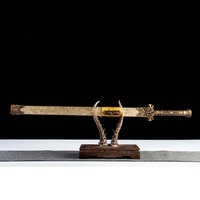 Épée Han en bronze antique 1065CS faite à la main, avec garnitures en cuivre sculptées, fourreau gaufré crème, épée de collection et d'exposition