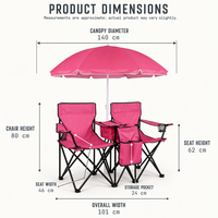 Chaise de camping pliante 2 places avec parasol et table de rangement centrale – Vente en gros