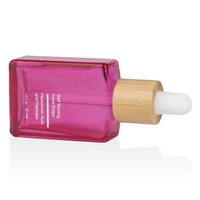 Bouteilles de sérum compte-gouttes en bambou compte-gouttes cosmétique verre sérigraphie paquet de soins de la peau Eco carré vide rose 15ml 30ml 50ml 100ml