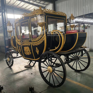 Calèche royale noire et or à chevaux avec décoration de couronne, nouvelle, populaire, pour extérieur, style européen vintage, pour mariage ou défilé de princesse - Product Image 4