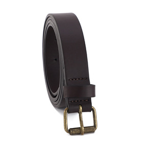 Cinturón de Cuero Genuino Color Café con Hebilla Rectangular de Cobre, Duradero para Uso Casual - Product Image 1