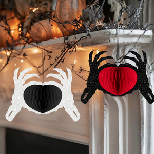 Adorno Colgante de Panal de Abeja para Halloween, Mano de Monstruo Espeluznante con Corazón, Decoración de Papel para Fiesta de Halloween y Hogar - Product Image 4