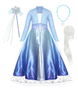 Fée Halloween Party TV Film Costumes Enfants Filles Cosplay Hiver <span class=keywords><strong>Anna</strong></span> Elsa <span class=keywords><strong>Reine</strong></span> <span class=keywords><strong>Des</strong></span> <span class=keywords><strong>Neiges</strong></span> Bleu Foncé Boutique Robes - Product Image 2