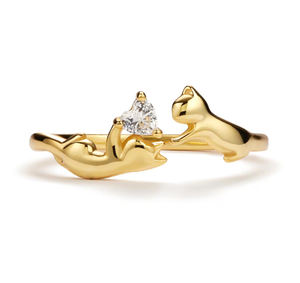 14K gouden & 925 sterling zilveren stapelring met hartvormige zirkoon rhodium plating trendy gepersonaliseerde trouwring voor katten - Product Image 4