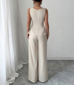 Ensembles assortis sans manches, hauts à volants, streetwear Y2K, pantalon long élégant à jambes larges, taille haute, ensembles deux pièces pour femmes - Product Image 4