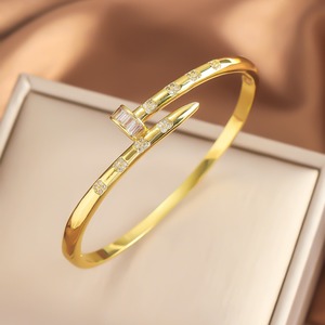 Gold Color <b>Copper</b> Alloy Zircon <b>Bangle</b> With Rainbow Stones Adjustable Opening For Women Jewelry Gift - Product Image 2