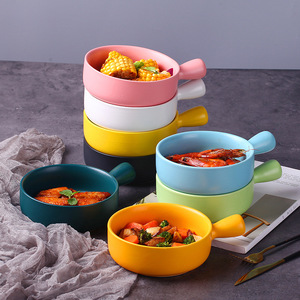 Nouveau bol en céramique bol de nouilles de petit déjeuner accepter sur glaçure bol de logo de couleur personnalisée avec poignée - Product Image 2