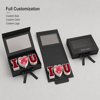 Boîte cadeau personnalisée noire « I Love U » avec compartiments pour lettres, fenêtre transparente, finition mate, vente en gros, livraison directe d'usine