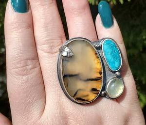 Anillo de ágata de Montana Plata de Ley 925 Atractivo Anillo de ágata de Montana natural de ágata amarilla y marrón Anillo del sudoeste Regalo para ella - Product Image 1