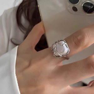 Bague en argent sterling S925 avec perle, design ouvert, pour le doigt index des femmes, à porter au quotidien - Product Image 3