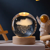 Boule de Cristal d'Art 3D Gravure Laser Système Solaire Boule de Verre Cristal Vierge Décoration de Bureau Maison Veilleuse avec Base LED