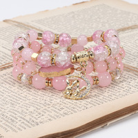 Go Party 7 Couleurs Style Bohème Élastique Multi-Couche Bracelet Strass Lapin Pendentif Bracelets Ensembles Fluorite Perles Bracelet