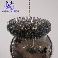 Lustre en verre côtelé gris fumé de style médiéval français, luminaire suspendu de luxe léger pour villa, salon, salle à manger, plafond haut