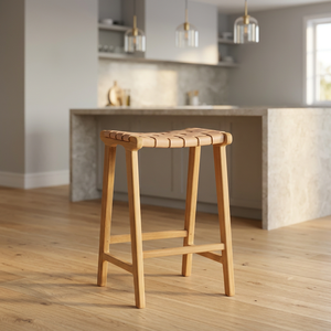 Taburete de Bar Moderno de Madera con Asiento Tejido, Diseño Escandinavo, Estable, para Barra de Cocina o Isla, Mueble para el Hogar - Product Image 1