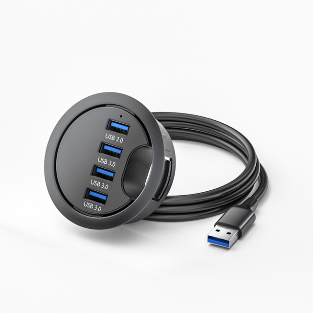 4 Ports USB HUB USB3.0 Mount in Desk Multi USB 3.0 Splitter 5Gbps High Speed Desktop Grommet USB 3.0 HUB Adapter for PC/Tablet