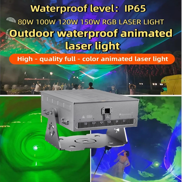 80W 100W 120W 150W High Power IP65 Outdoor Laser Light Projector 3D RGB Laser Show Animation Waterproof for DMX RJ45 Laser Light