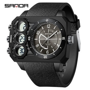 SANDA 6237 นาฬิกาสปอร์ตมัลติฟังก์ชั่นจอแสดงผลคู่หน้าปัดขนาดใหญ่หลายโซนเวลาเรืองแสงนาฬิกาข้อมืออิเล็กทรอนิกส์กันน้ำ - Product Image 1