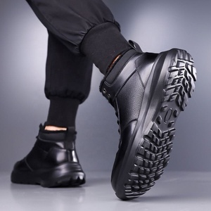 Bottines pour hommes en cuir véritable, bout rond, doublure en polaire, semelle en caoutchouc, chaussures d'hiver à semelle épaisse, chaussures décontractées d'extérieur - Product Image 4