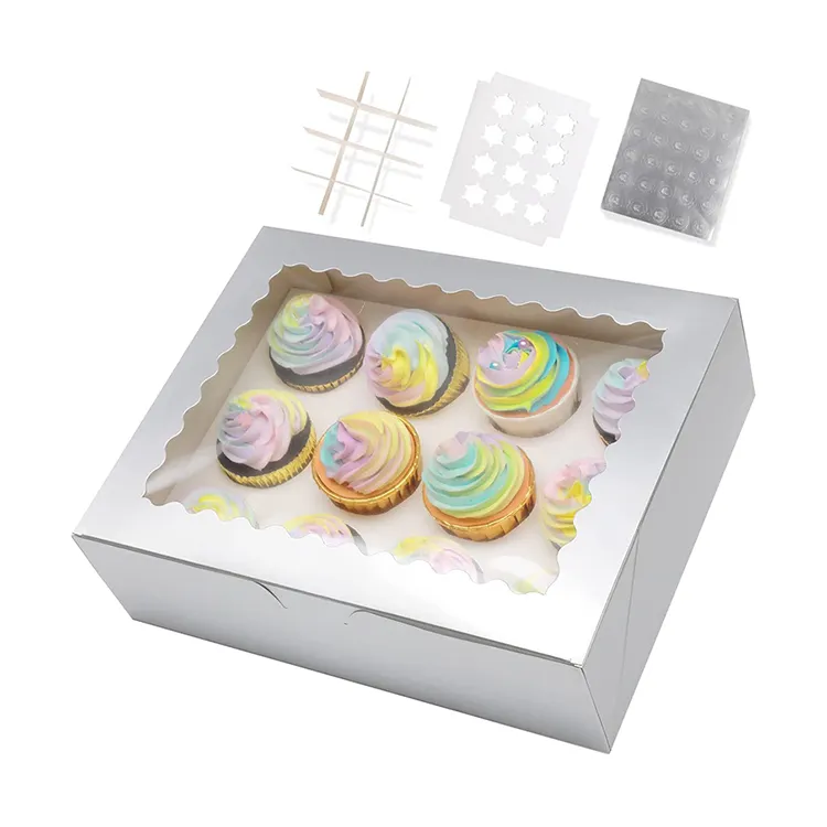 Customised Paper Boxes Donuts Cupcakes Storage Packaging Box Kraft Paper With Pvc Lid And Window