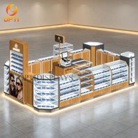 Kiosque à lunettes sur mesure pour centre commercial, présentoir à lunettes de soleil en bois avec éclairage LED pour magasin d'optique
